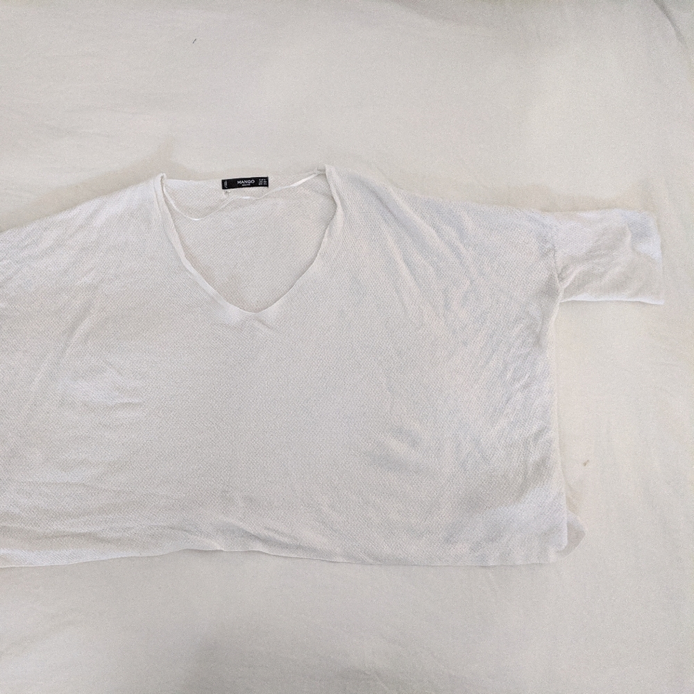 Mango white waffle knit cropped tshirt